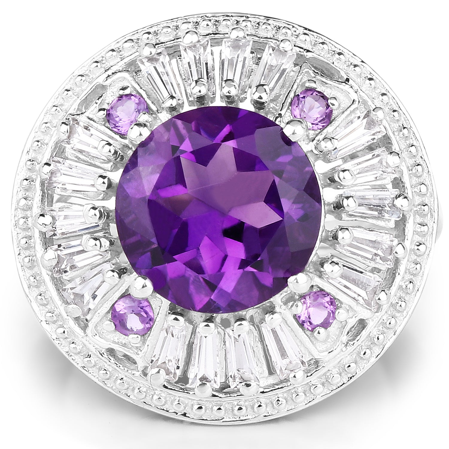 5.58 Carat Genuine Amethyst and White Topaz .925 Sterling Silver Ring on sale at MyriadMart