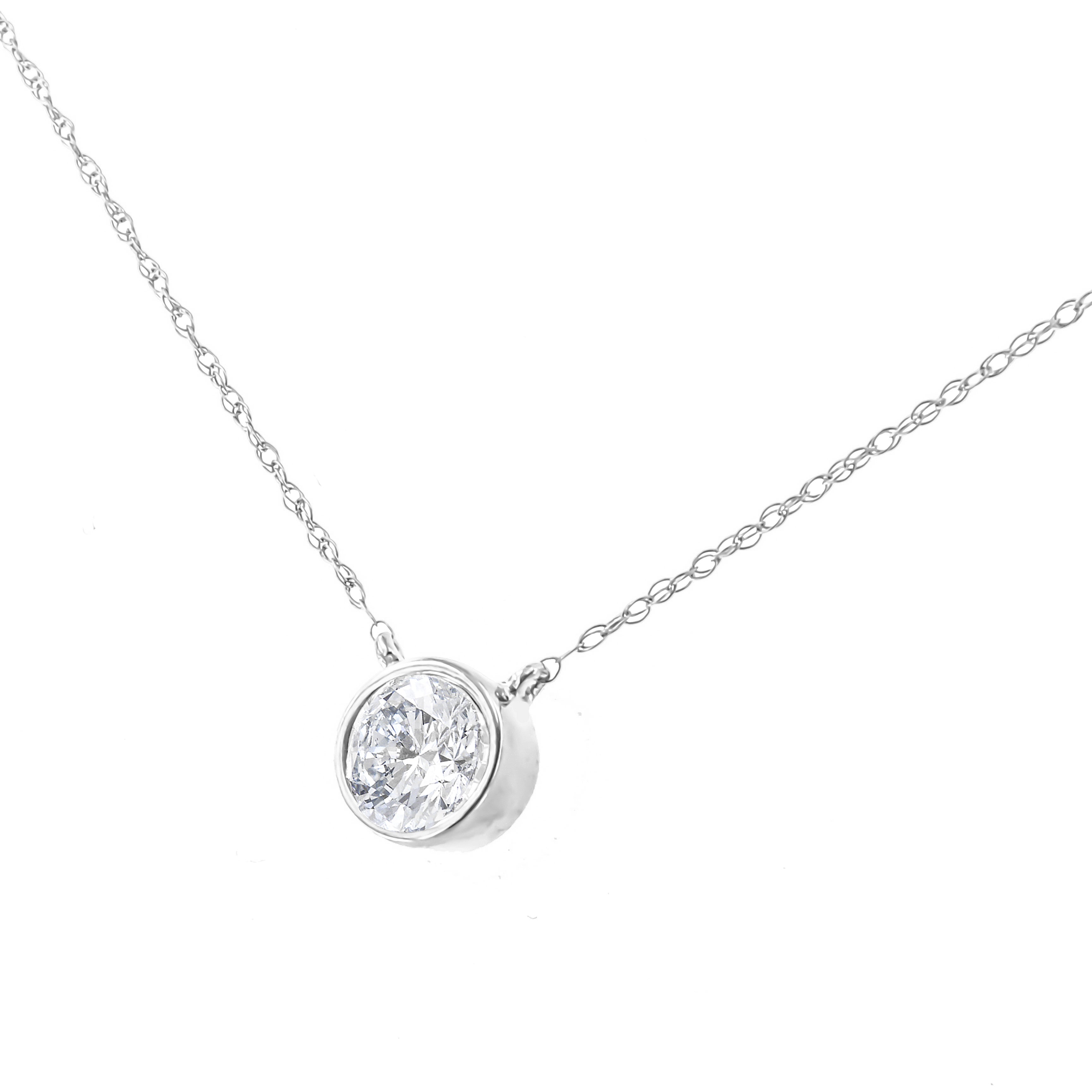 .925 Sterling Silver 1/10 Cttw Round-Cut Diamond Bezel 18" Pendant Necklace J-K Color, I1-I2 Clarity on sale at MyriadMart