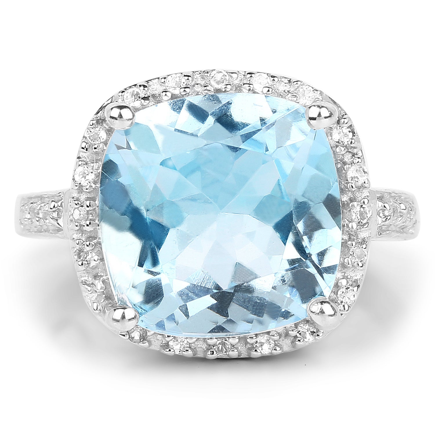 7.18 Carat Genuine Blue Topaz and White Topaz .925 Sterling Silver Ring on sale at MyriadMart