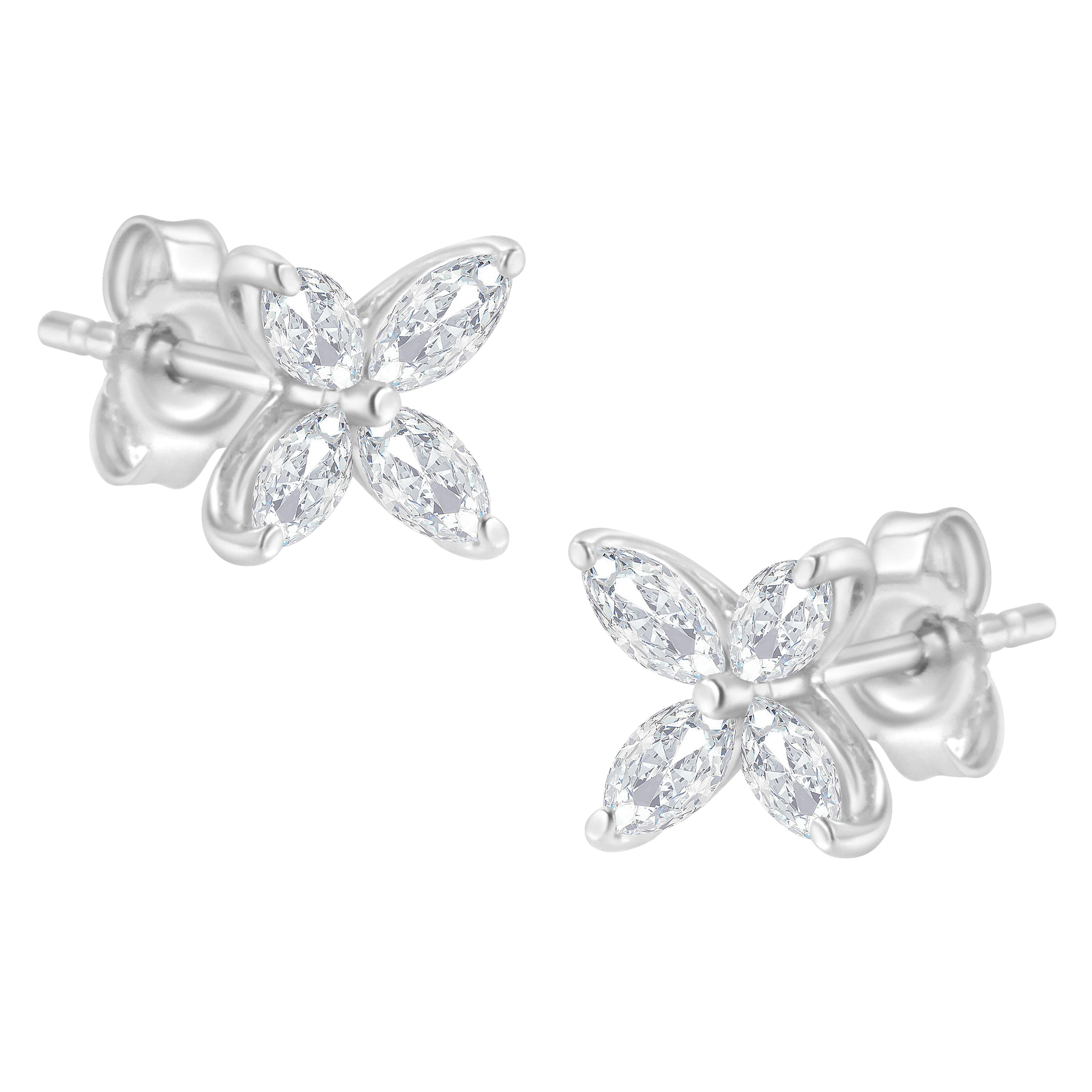 14K White Gold 1/2 Cttw Marquise Diamond 8 Stone Floral Leaf Stud Earrings H-I Color, SI1-SI2 Clarity on sale at MyriadMart