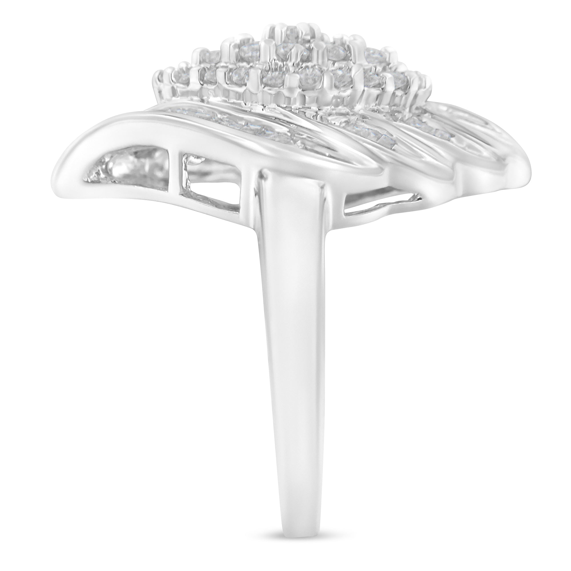 .925 Sterling Silver Â¾ Cttw Round and Baguette Cut Diamond Stair-Stepped Cluster Waterfall Cocktail Ring I-J Color, I2-I3 Clarity - Size 6 on sale at MyriadMart