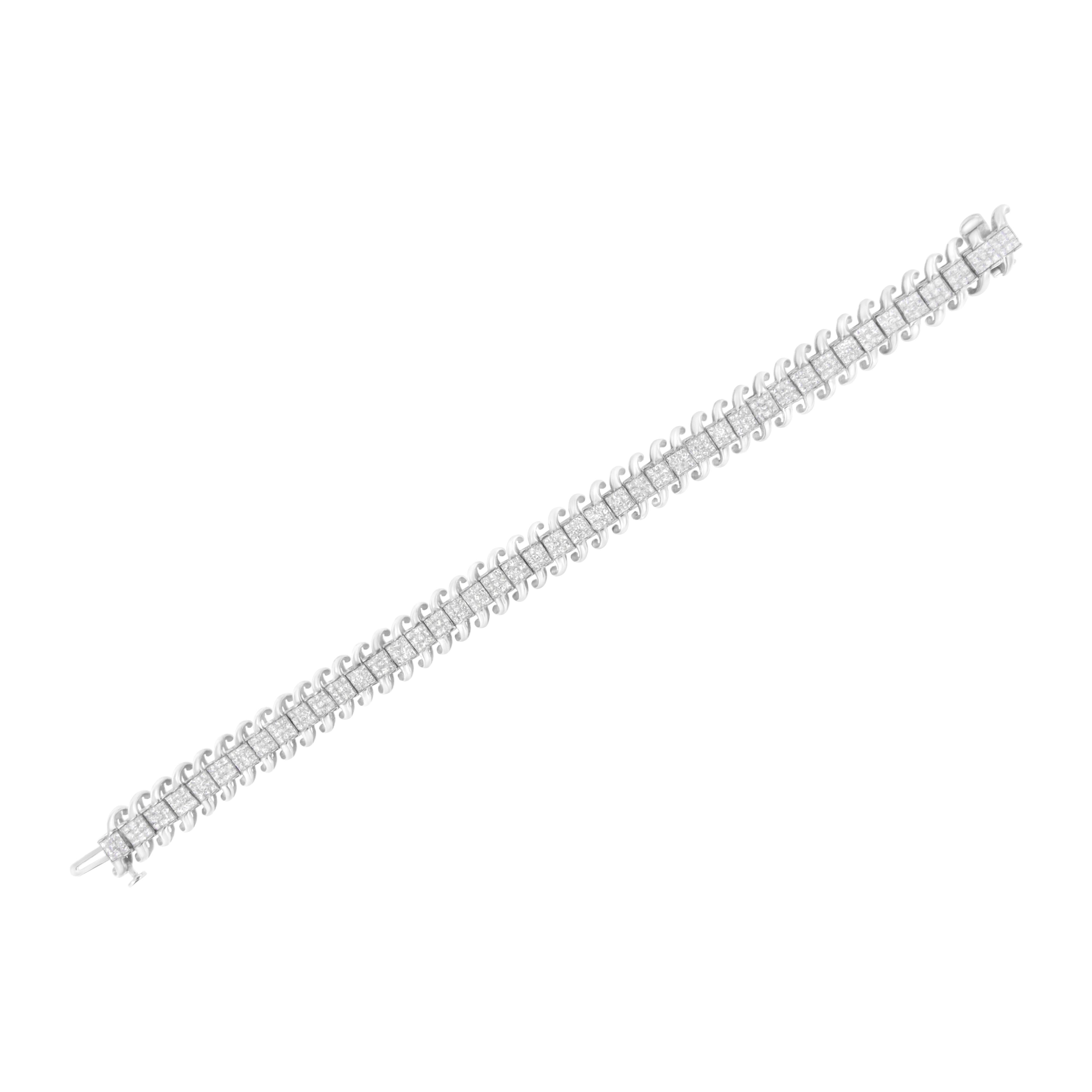 14K White Gold 5.0 Cttw Princess Cut Diamond 7" Invisible Set Wavy S-Link Tennis Bracelet G-H Color, SI1-SI2 Clarity on sale at MyriadMart