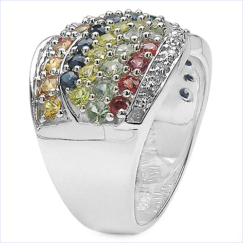 3.07 Carat Genuine Multi Sapphire .925 Sterling Silver Ring on sale at MyriadMart