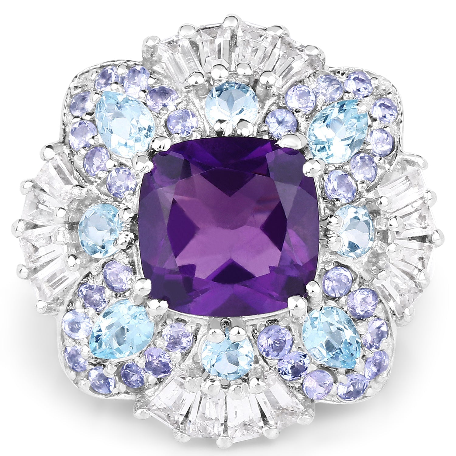 8.38 Carat Genuine Multi Stones .925 Sterling Silver Ring on sale at MyriadMart