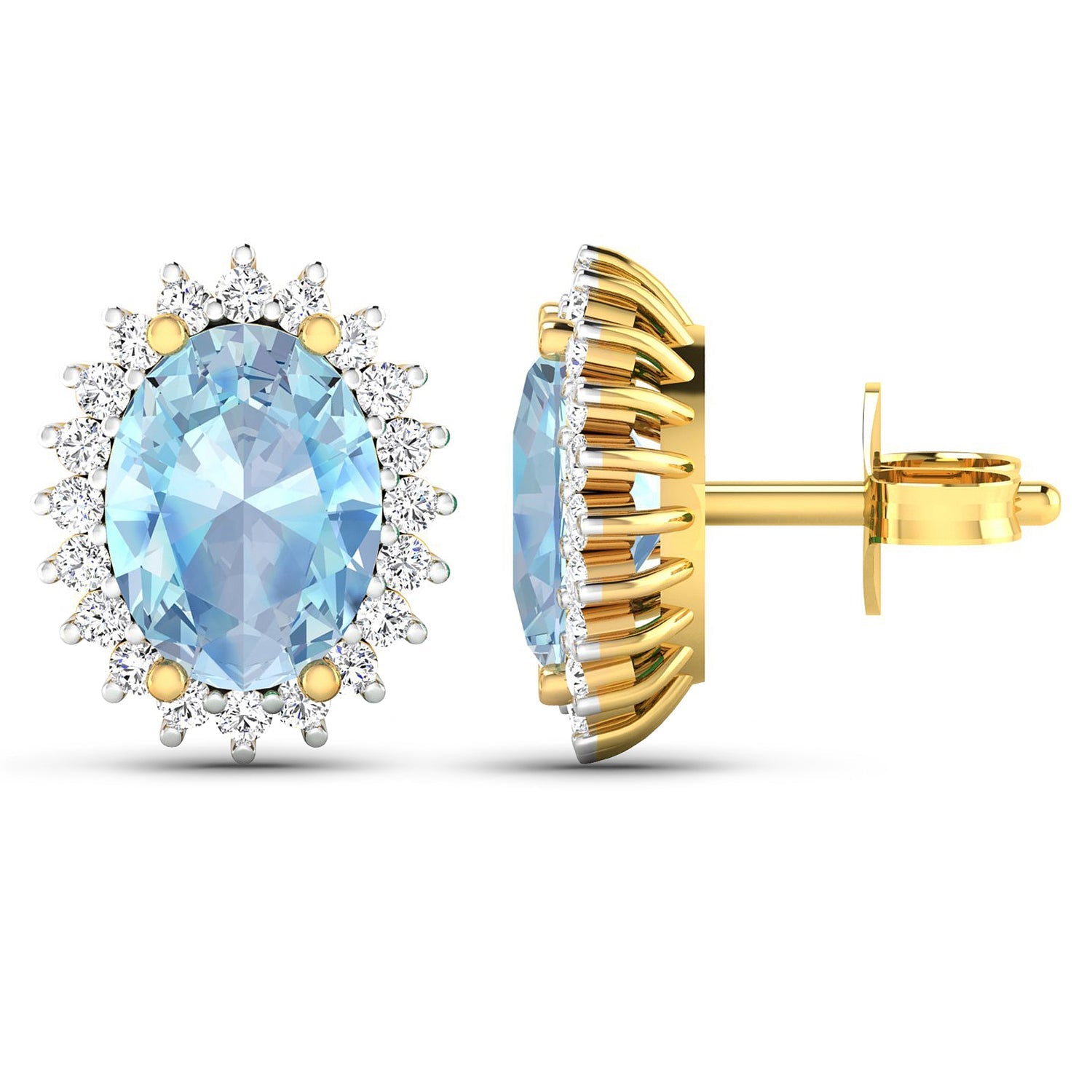 2.36 Carat Genuine Aquamarine and White Diamond 14K Yellow Gold Earrings on sale at MyriadMart