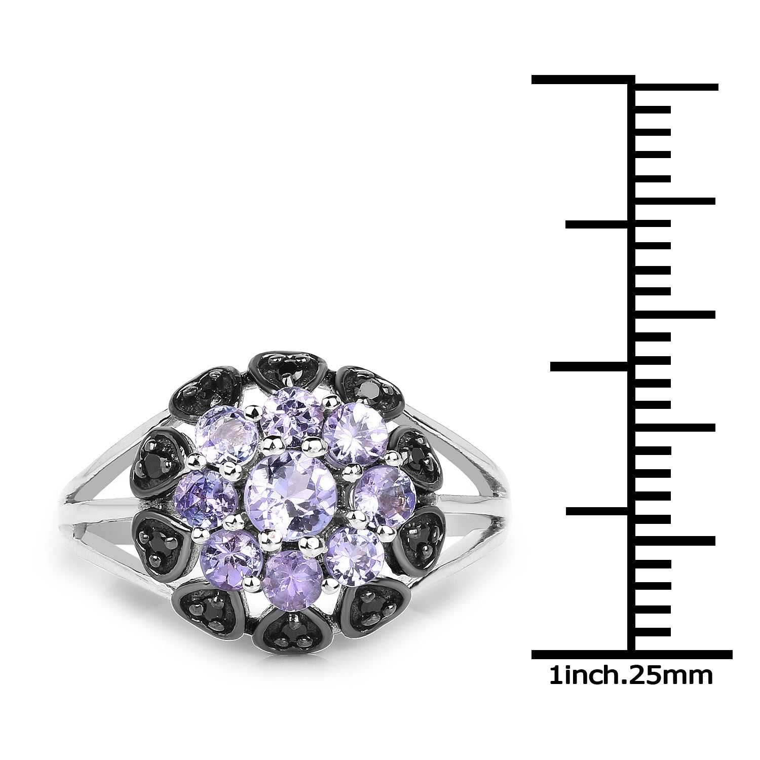 1.18 Carat Genuine Tanzanite and Black Spinel .925 Sterling Silver Ring on sale at MyriadMart