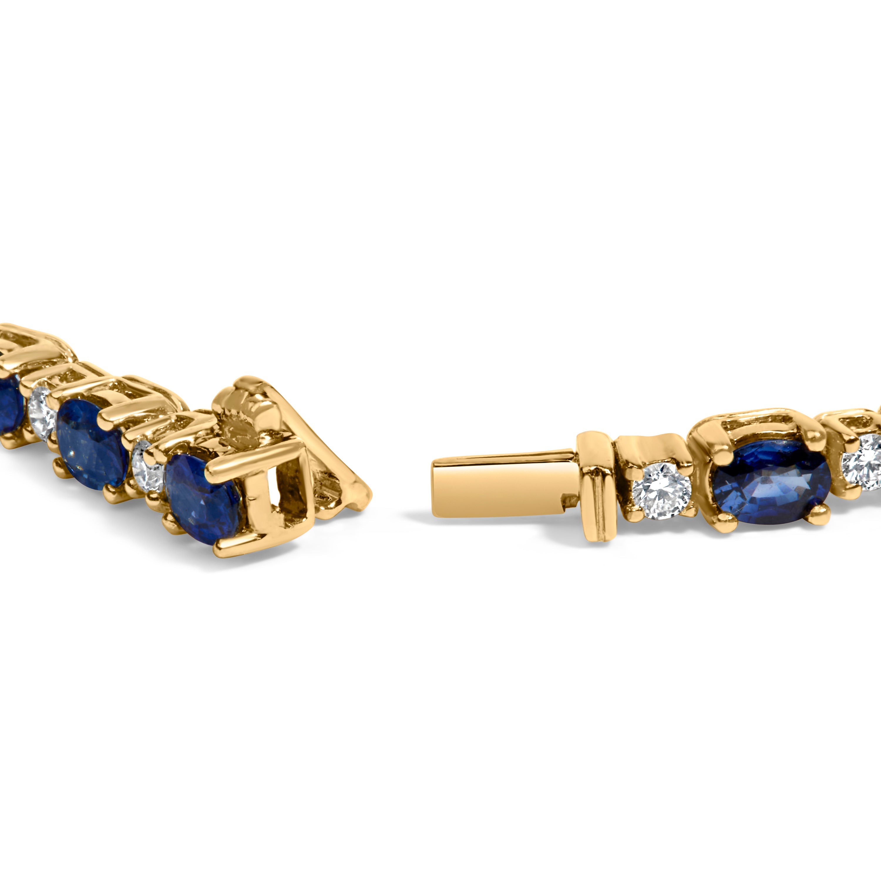 18K Yellow Gold 3/4 Cttw Diamond and 5 1/3 Cttw Oval Blue Sapphire Alternating Link Bracelet G-H Color, VS1-VS2 Clarity - 7.25" Inches on sale at MyriadMart