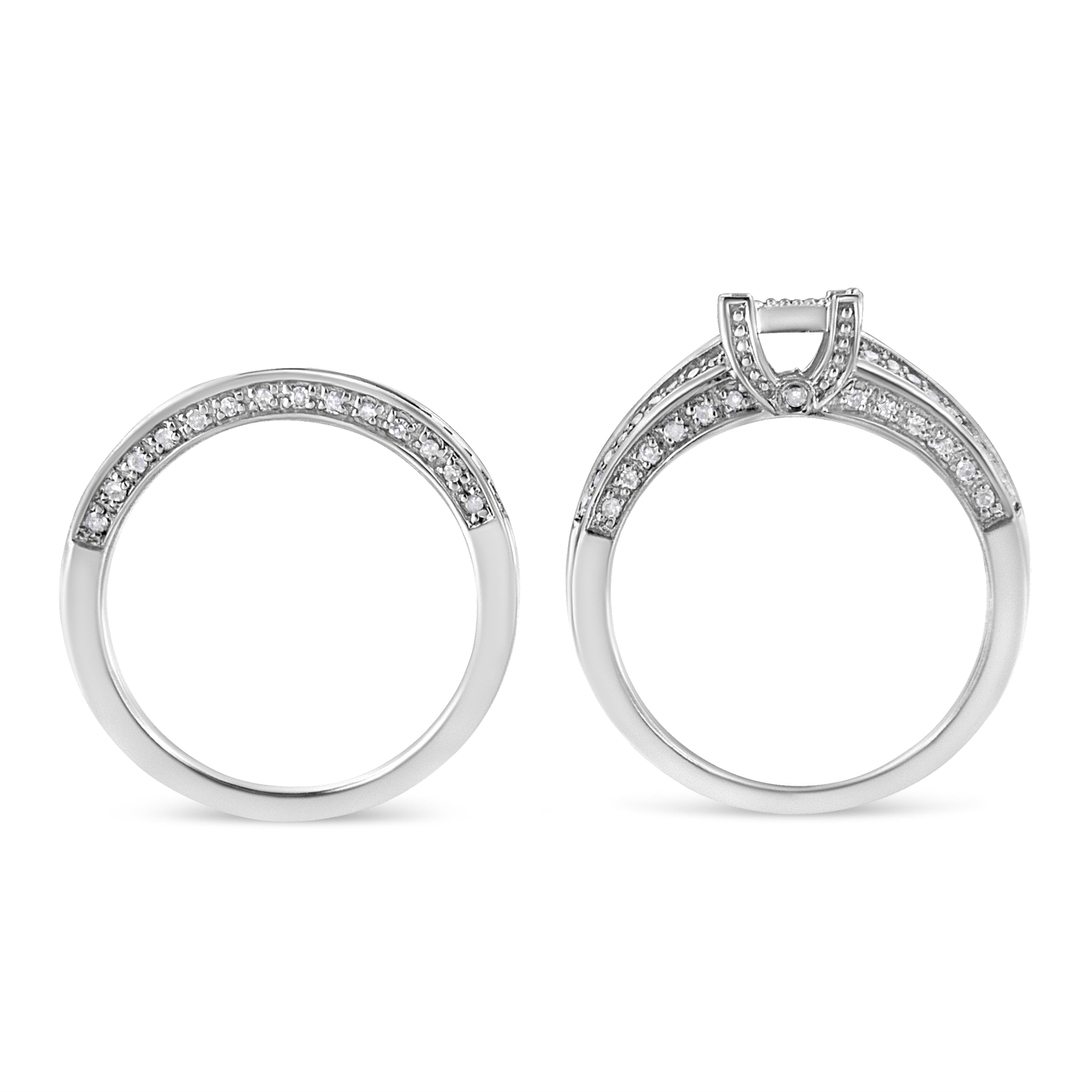 .925 Sterling Silver 3/4 Cttw Prong Set Round Diamond Composite Engagement Ring and Band Set I-J Color, I3 Clarity - Size 6.5 on sale at MyriadMart