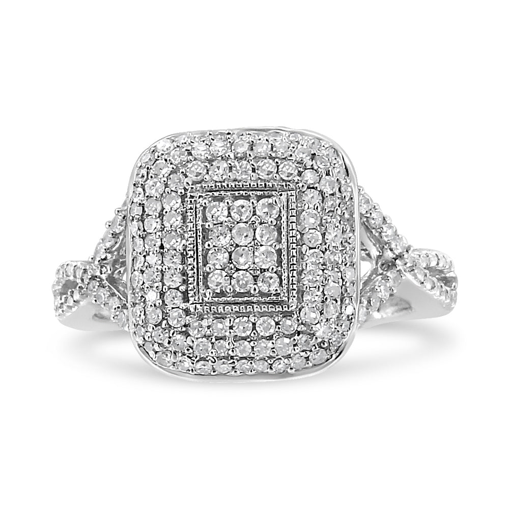 .925 Sterling Silver 1/2 Cttw Round-Cut Diamond Cluster Cushion Ring I-J , I1-I2 - Size 7 on sale at MyriadMart