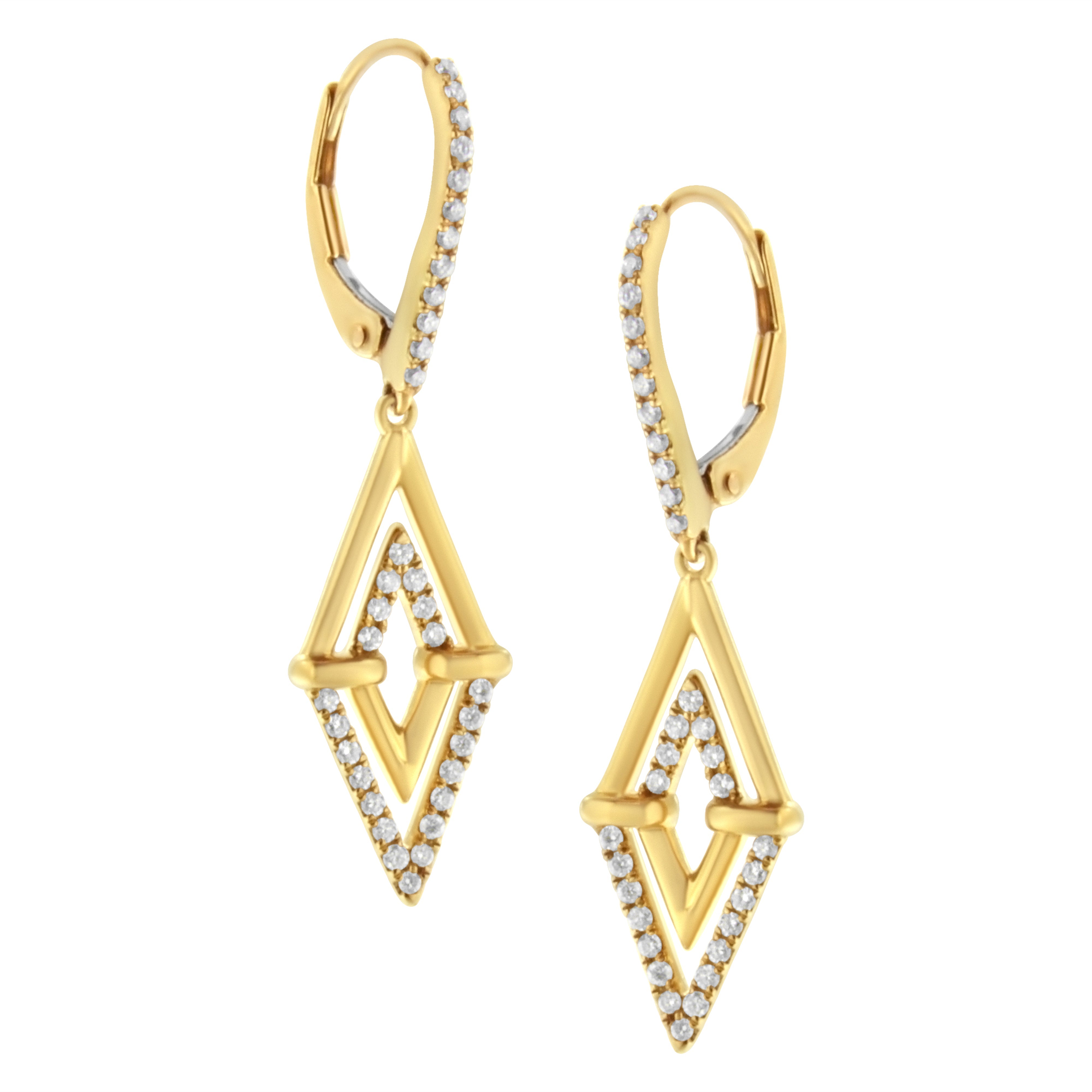 14K Yellow Gold 3/8 Cttw Double Triangle Drop and Dangle Diamond Earrings G-H Color, SI1-SI2 Clarity on sale at MyriadMart