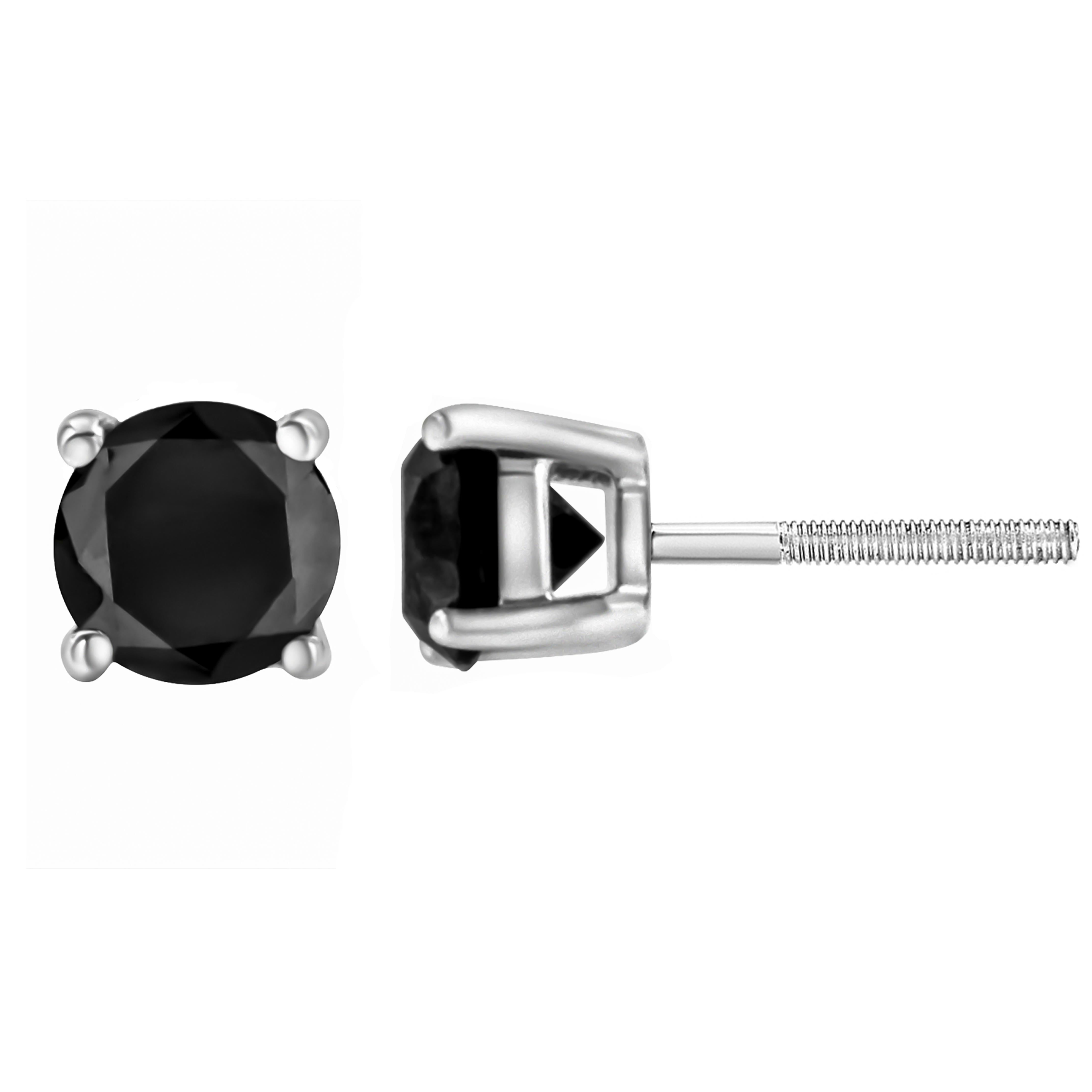 .925 Sterling Silver 4.00 Cttw Round Brilliant-Cut Black Diamond Bezel-Set Stud Earrings with Screw Backs Fancy Color-Enhanced, I2-I3 Clarity on sale at MyriadMart
