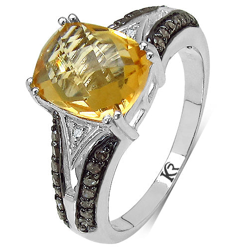 2.82 Carat Genuine Citrine, Champagne Diamond & White Diamond .925 Sterling Silver Ring on sale at MyriadMart