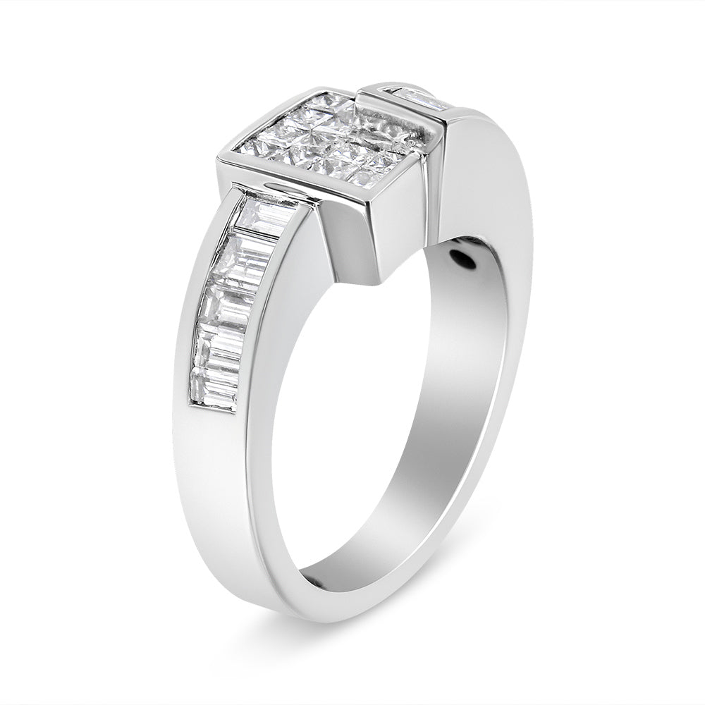 14K White Gold 1 1/2 Cttw Invisible-Set Princess and Channel-Set Baguette Diamond Geometric Bypass Ring Band G-H Color, SI2-I1 Clarity - Ring Size 7 on sale at MyriadMart