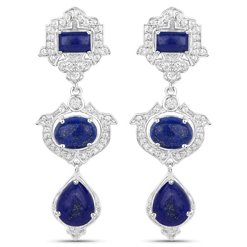 9.37 Carat Genuine Lapis and White Topaz .925 Sterling Silver Earrings on sale at MyriadMart