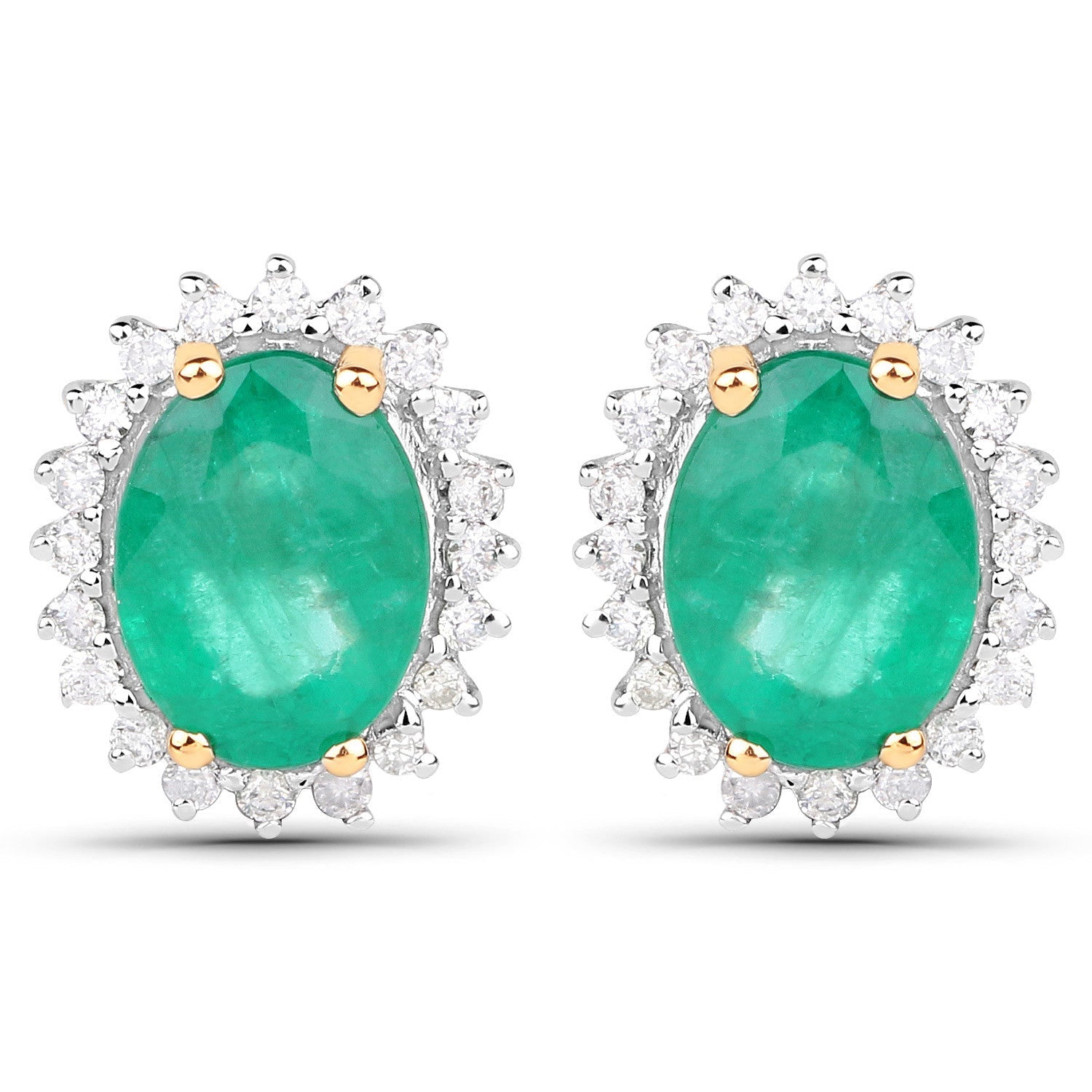 2.66 Carat Genuine Zambian Emerald and White Diamond 14K Yellow Gold Earrings on sale at MyriadMart