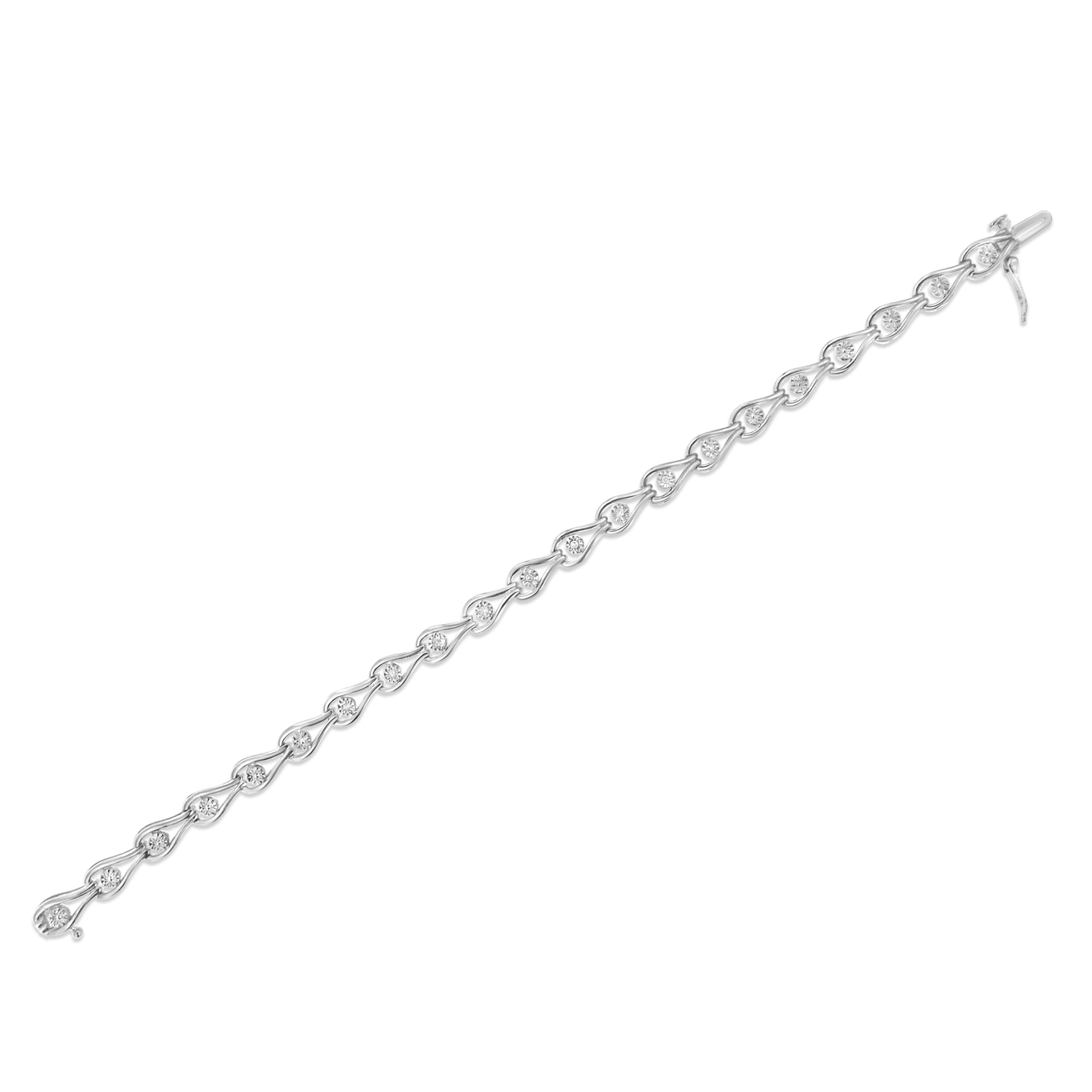 .925 Sterling Silver 1/10 Cttw Miracle-Set Diamond Pear Shape and Bezel Link Bracelet I-J Color, I3 Clarity - 7.25" on sale at MyriadMart