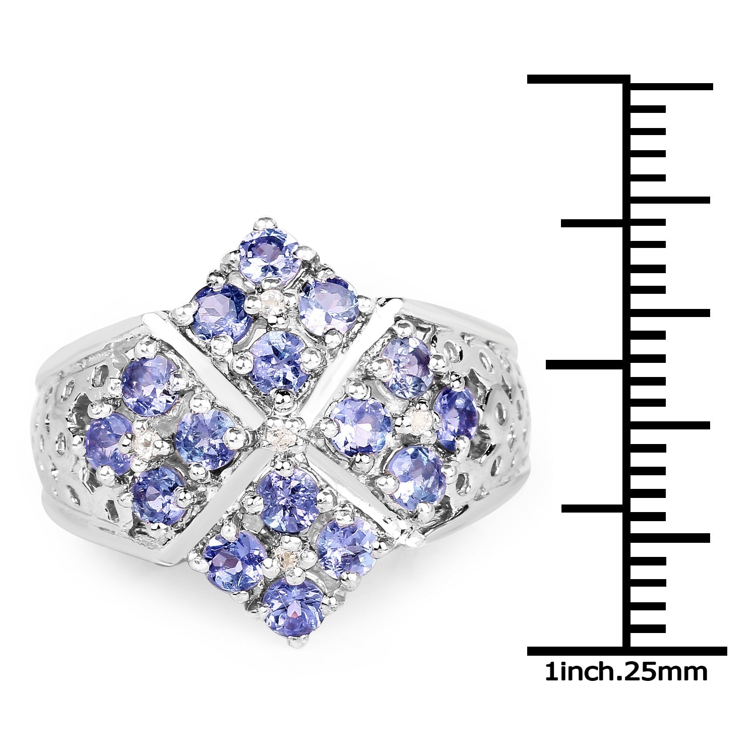 1.65 Carat Genuine Tanzanite and White Topaz .925 Sterling Silver Ring on sale at MyriadMart