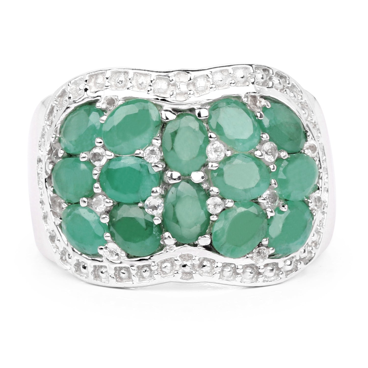 2.20 Carat Genuine Emerald & White Topaz .925 Sterling Silver Ring on sale at MyriadMart