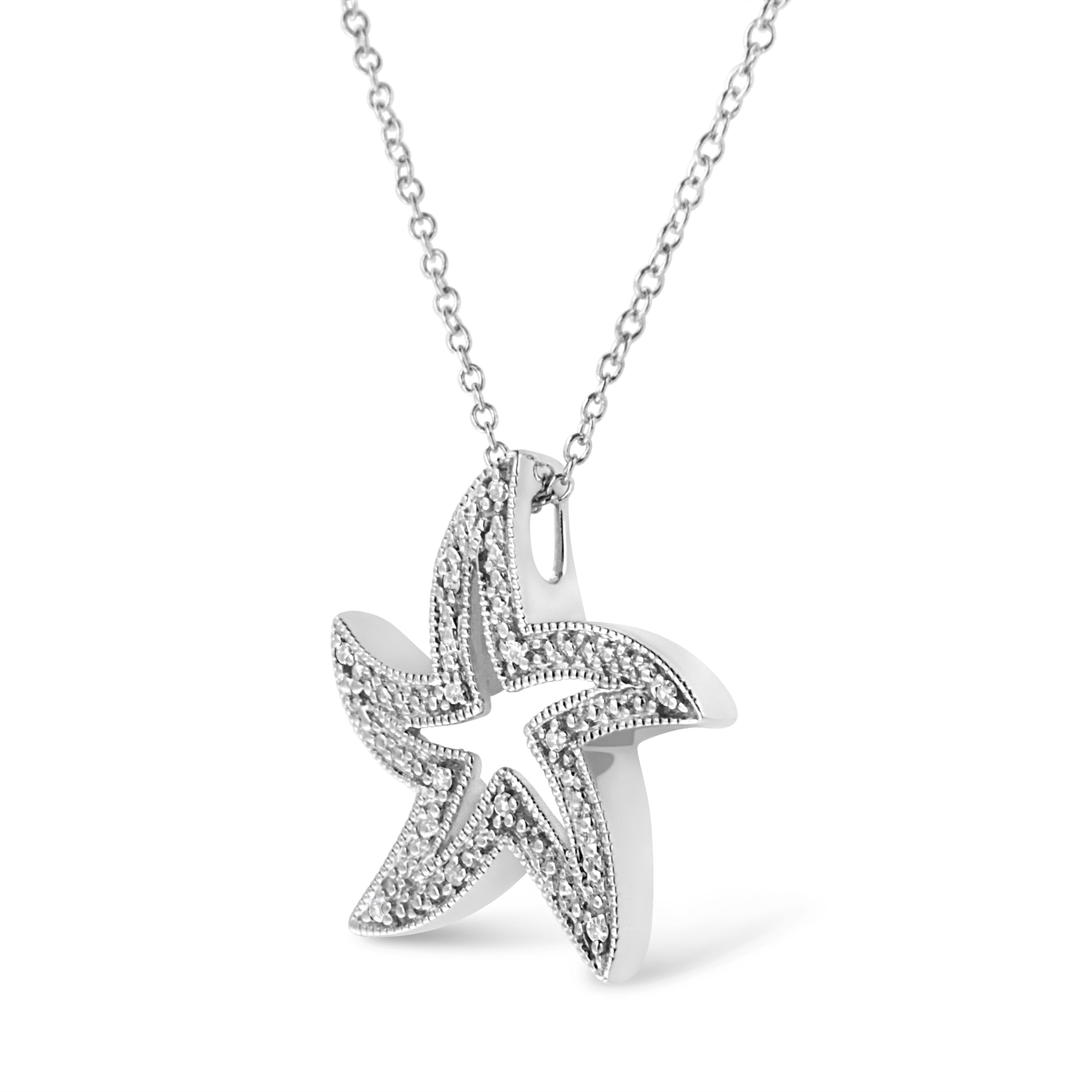 .925 Sterling Silver Prong-Set Diamond Accent Starfish 18" Pendant Necklace I-J Color, I1-I2 Clarity on sale at MyriadMart