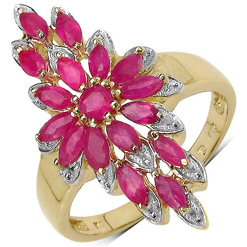 14K Yellow Gold Plated 2.04 Carat Genuine Ruby .925 Sterling Silver Ring on sale at MyriadMart