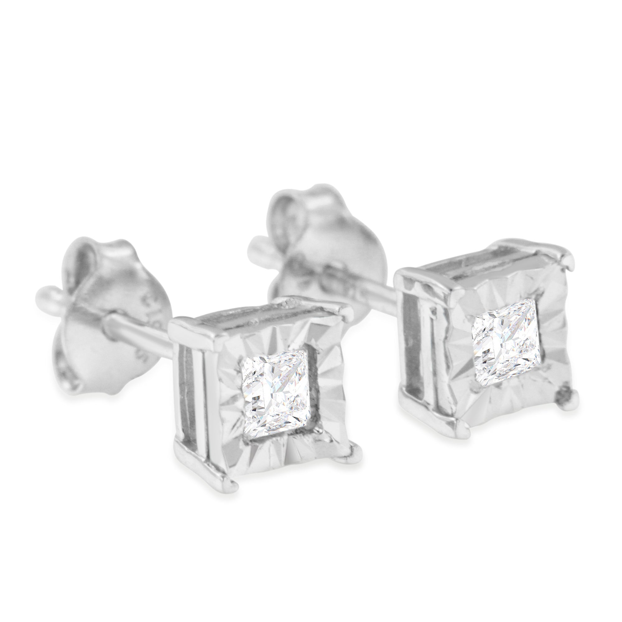 .925 Sterling Silver 1/2 Cttw Miracle Set Princess-cut Diamond Solitaire Stud Earrings I-J Color, SI1-SI2 Clarity on sale at MyriadMart