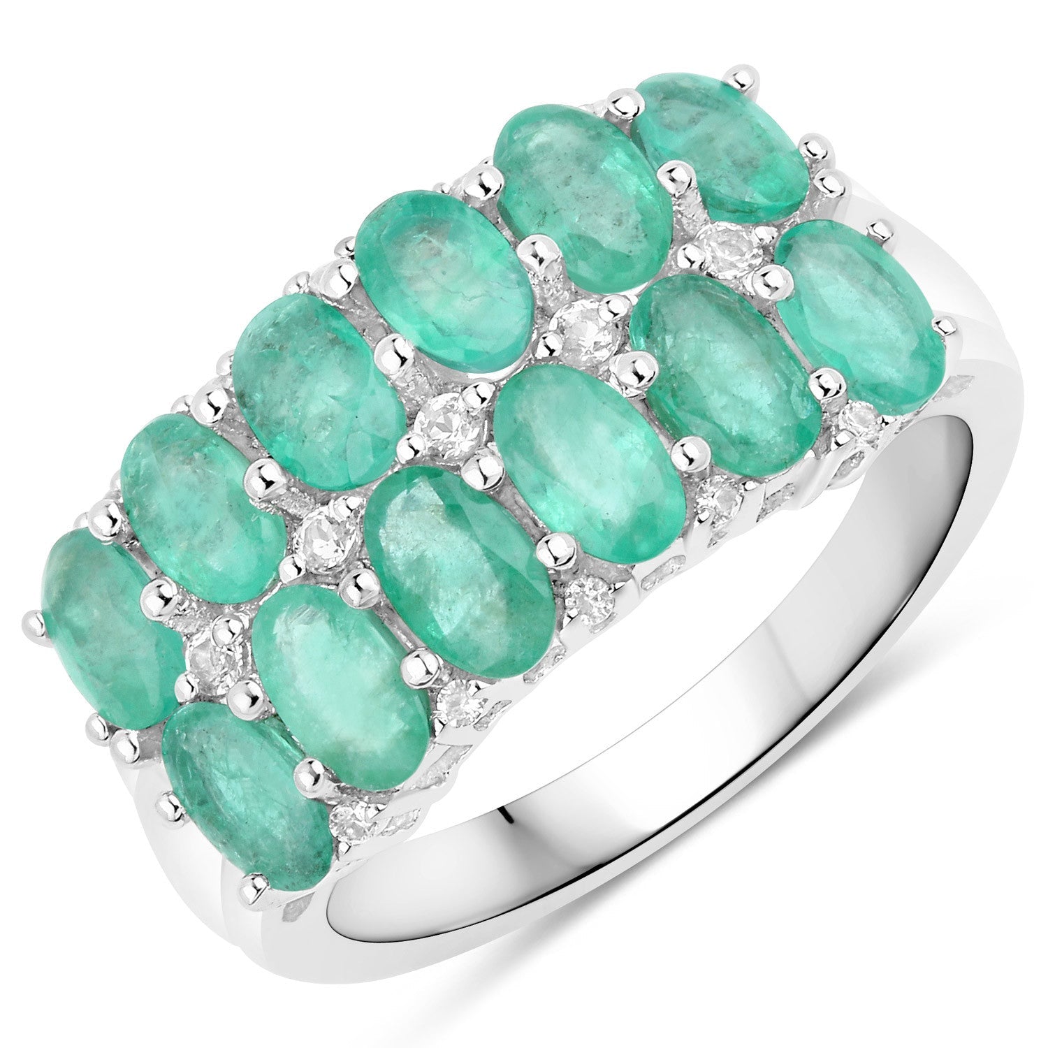 2.56 Carat Genuine Emerald and White Topaz .925 Sterling Silver Ring on sale at MyriadMart