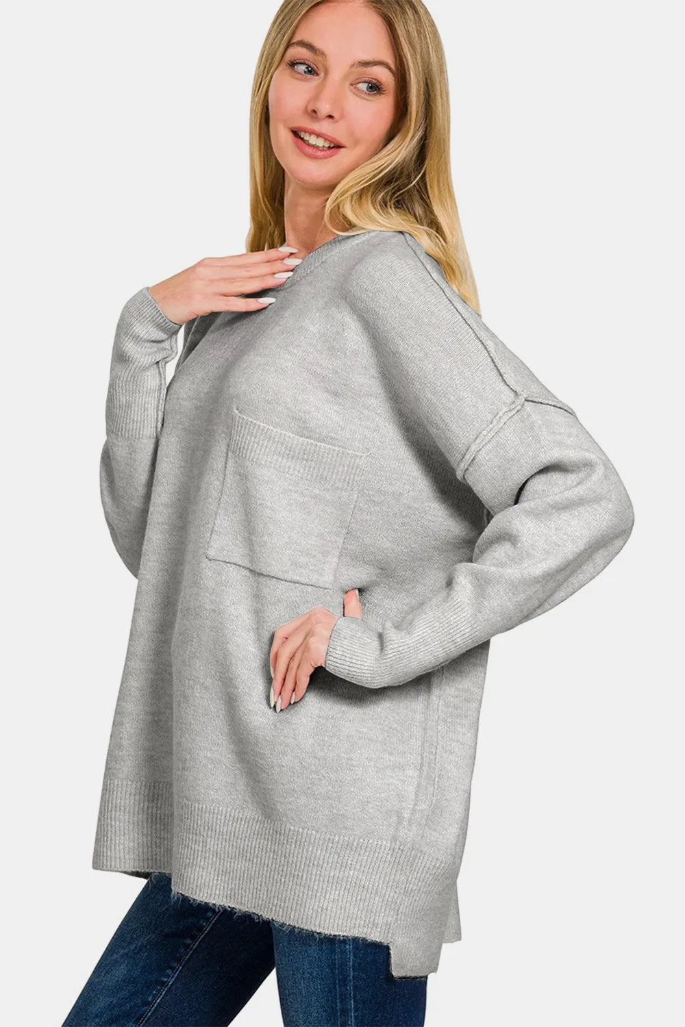 Zenana High-Low Hem Drop Shoulder Sweater - MyriadMart