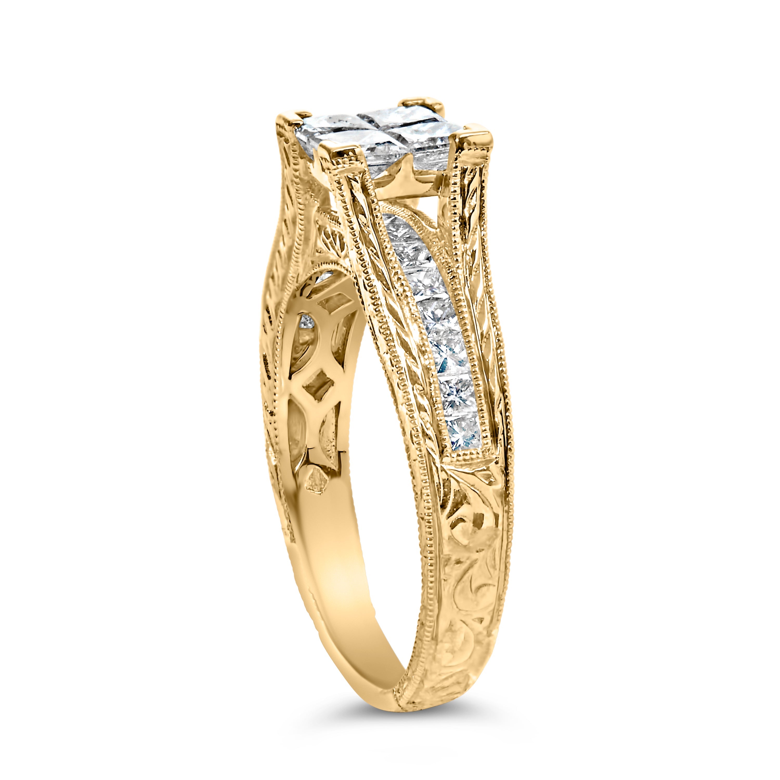 14K Yellow Gold 1.0 Cttw Princess Composite Diamond Engagement Ring G-H Color, VS1-VS2 Clarity - Size 7 on sale at MyriadMart