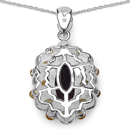6.40 Carat Genuine Smoky Quartz, Citrine & White Diamond .925 Sterling Silver Pendant on sale at MyriadMart