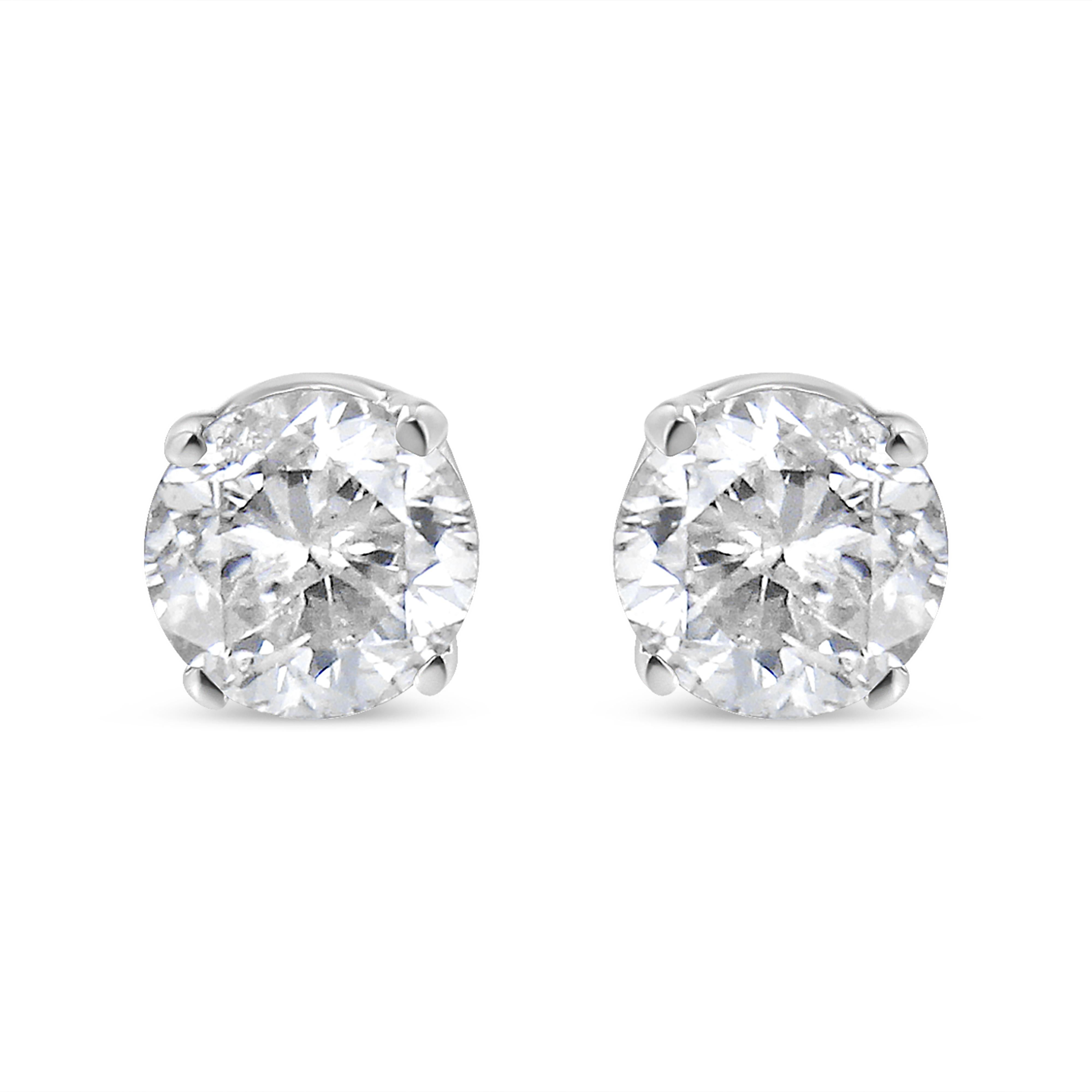 14K White Gold 1.00 Cttw Round Brilliant-Cut Near Colorless Diamond Classic 4-Prong Stud Earrings H-I Color, I1-I2 Clarity on sale at MyriadMart