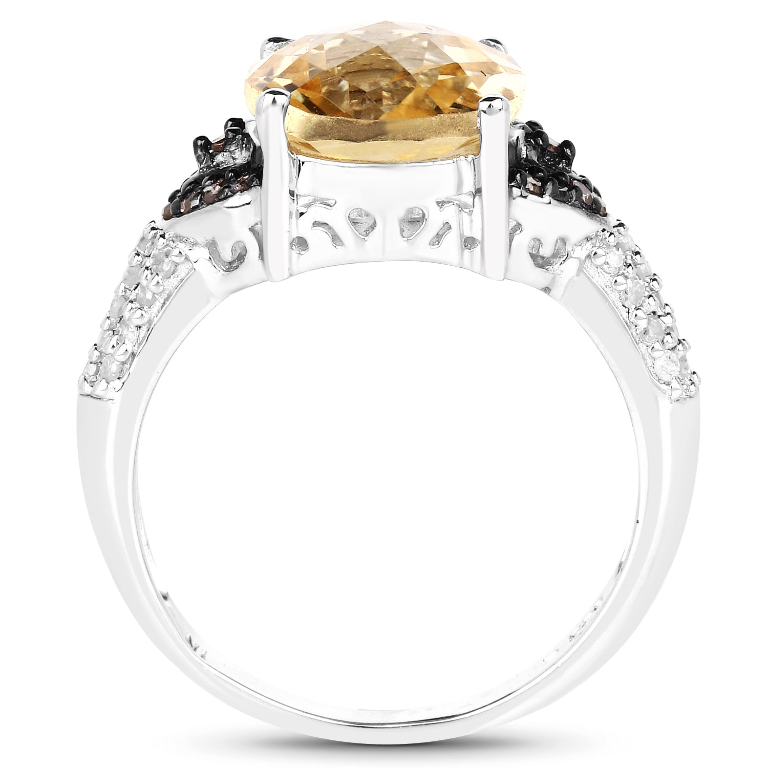4.65 Carat Genuine Citrine, Champagne Diamond & White Diamond .925 Sterling Silver Ring on sale at MyriadMart