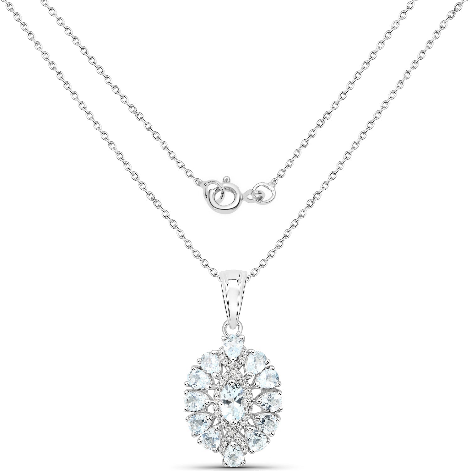 1.89 Carat Genuine Aquamarine and White Topaz .925 Sterling Silver Pendant on sale at MyriadMart