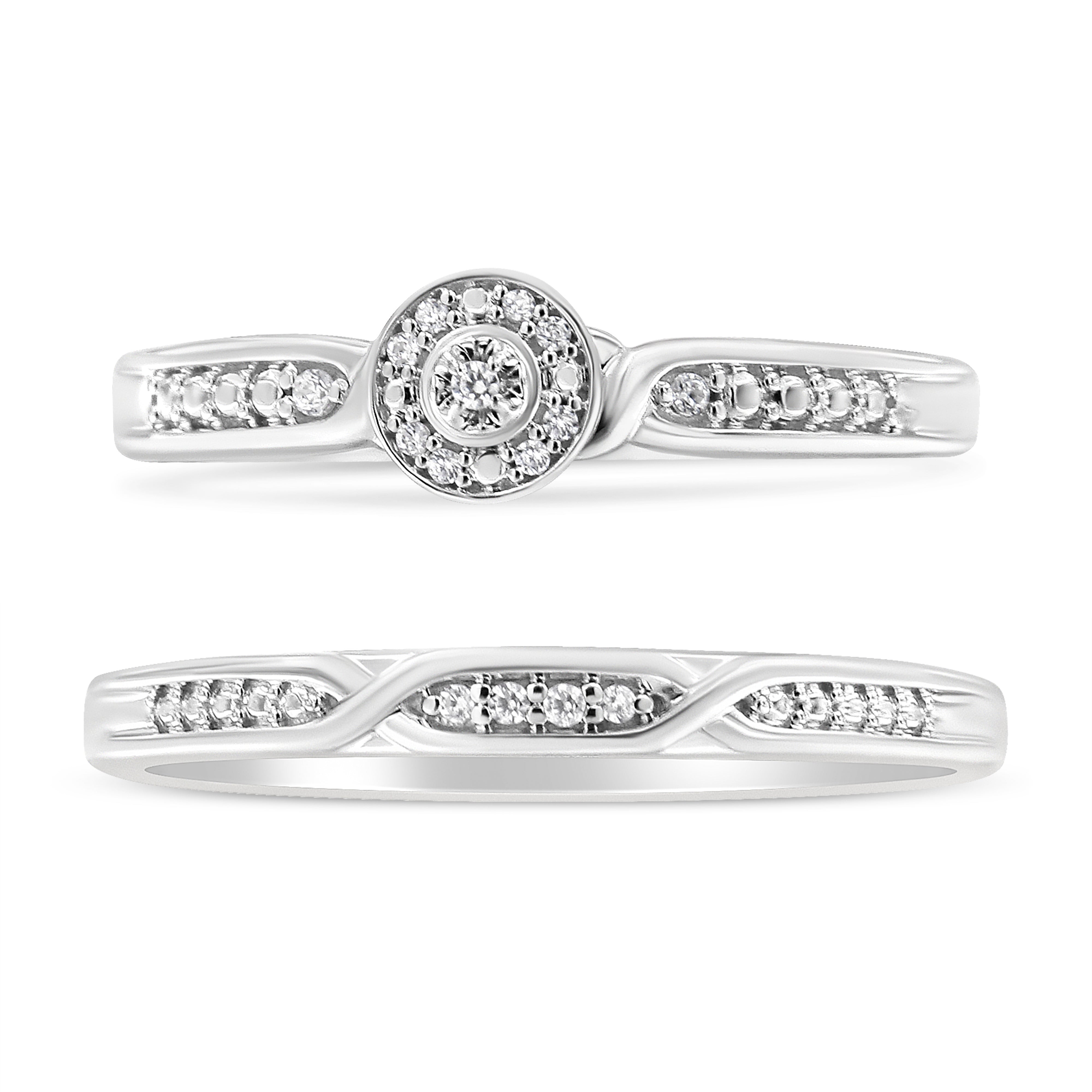 .925 Sterling Silver Diamond Accent Frame Twist Shank Bridal Set Ring and Band I-J Color, I3 Clarity - Size 7 on sale at MyriadMart