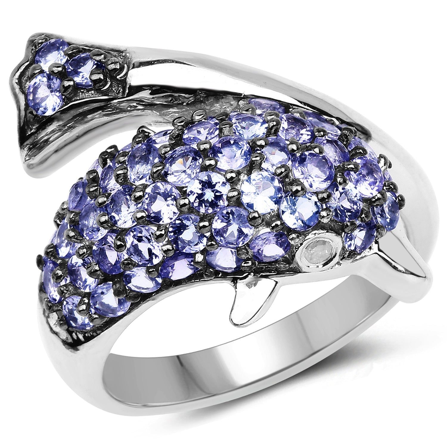 1.45 Carat Genuine Tanzanite and White Diamond .925 Sterling Silver Ring on sale at MyriadMart