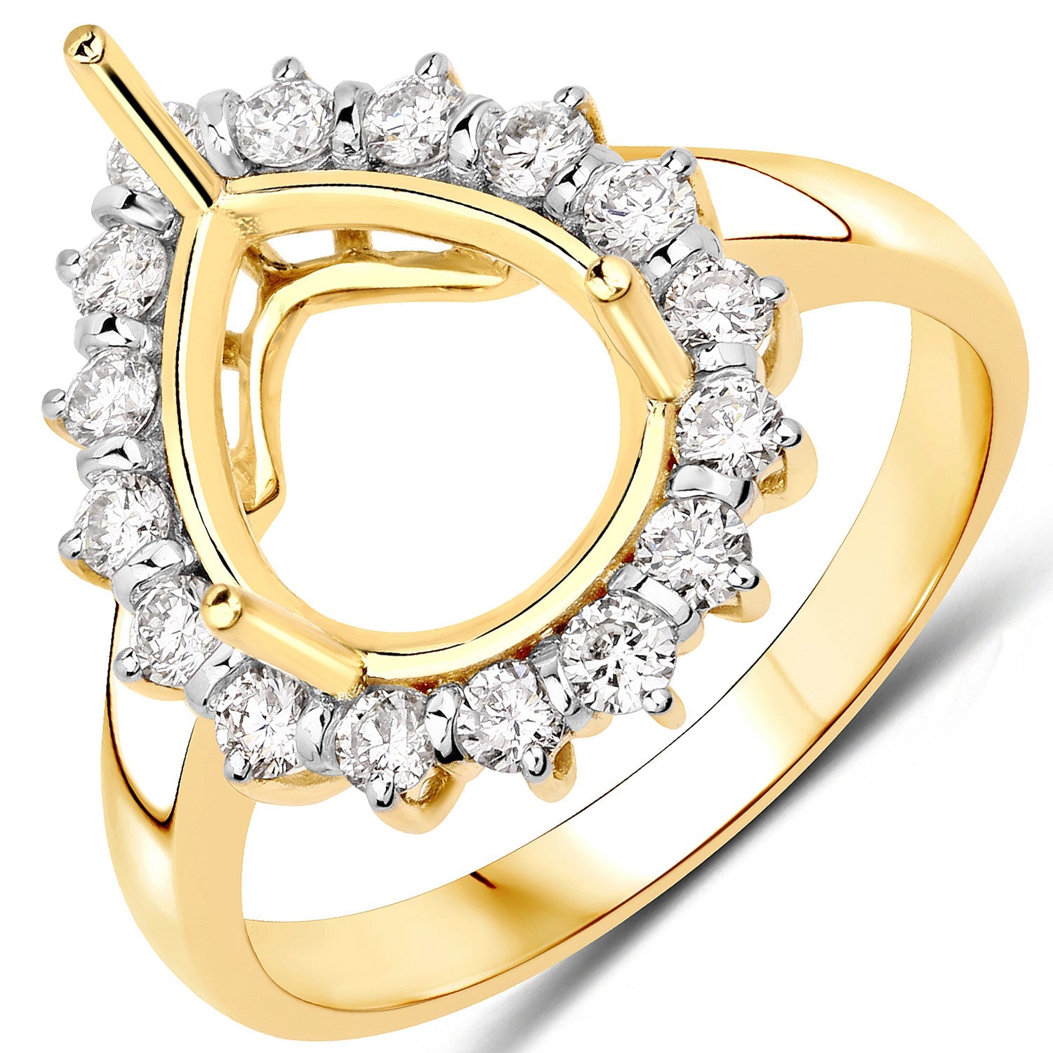 0.48 Carat Genuine White Diamond 14K Yellow Gold Semi Mount Ring - holds 11x9mm Pear Gemstone on sale at MyriadMart
