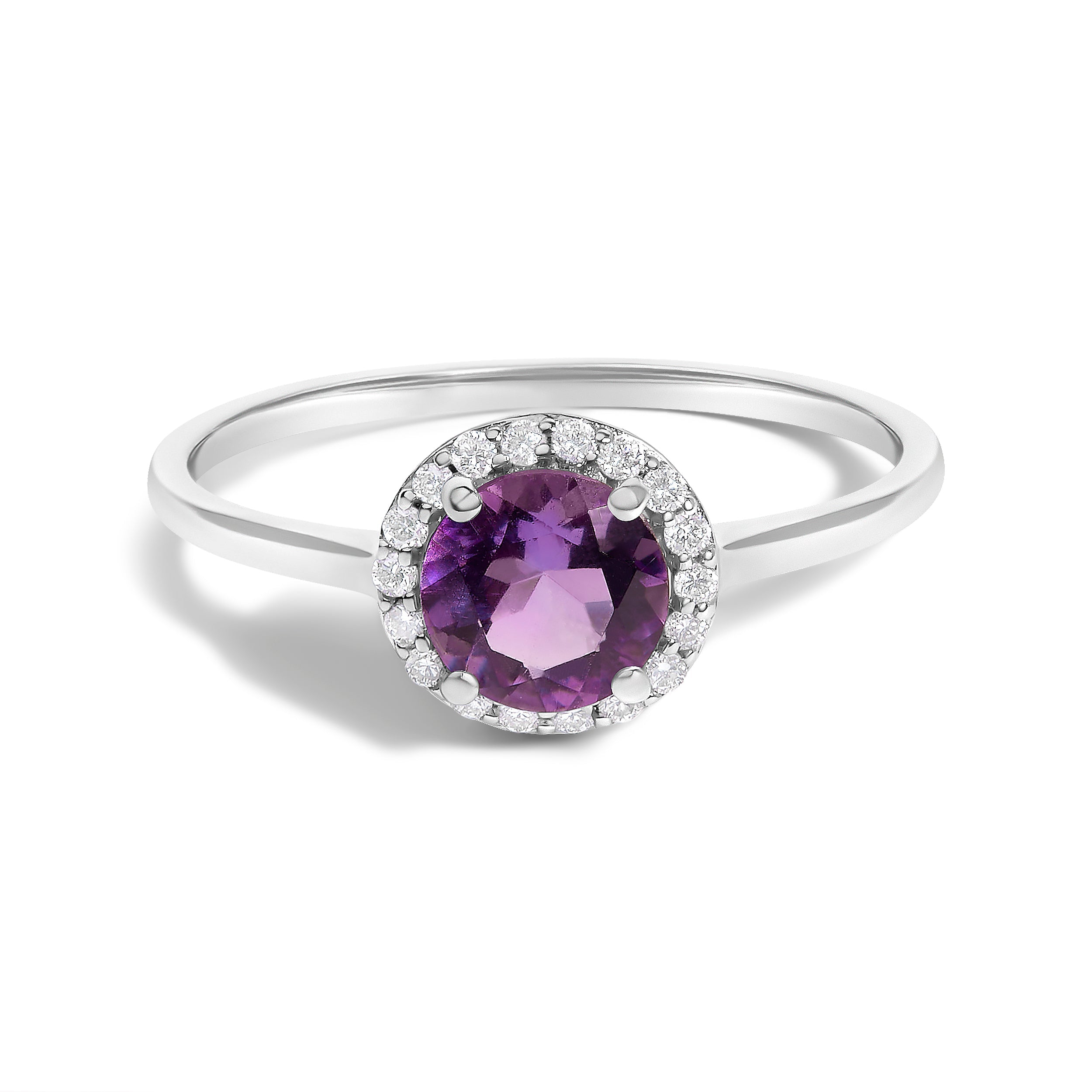 10K White Gold Purple Amethyst and 3/8 Cttw Diamond Halo Jewelry Set Earrings, Pendant & Ring on sale at MyriadMart