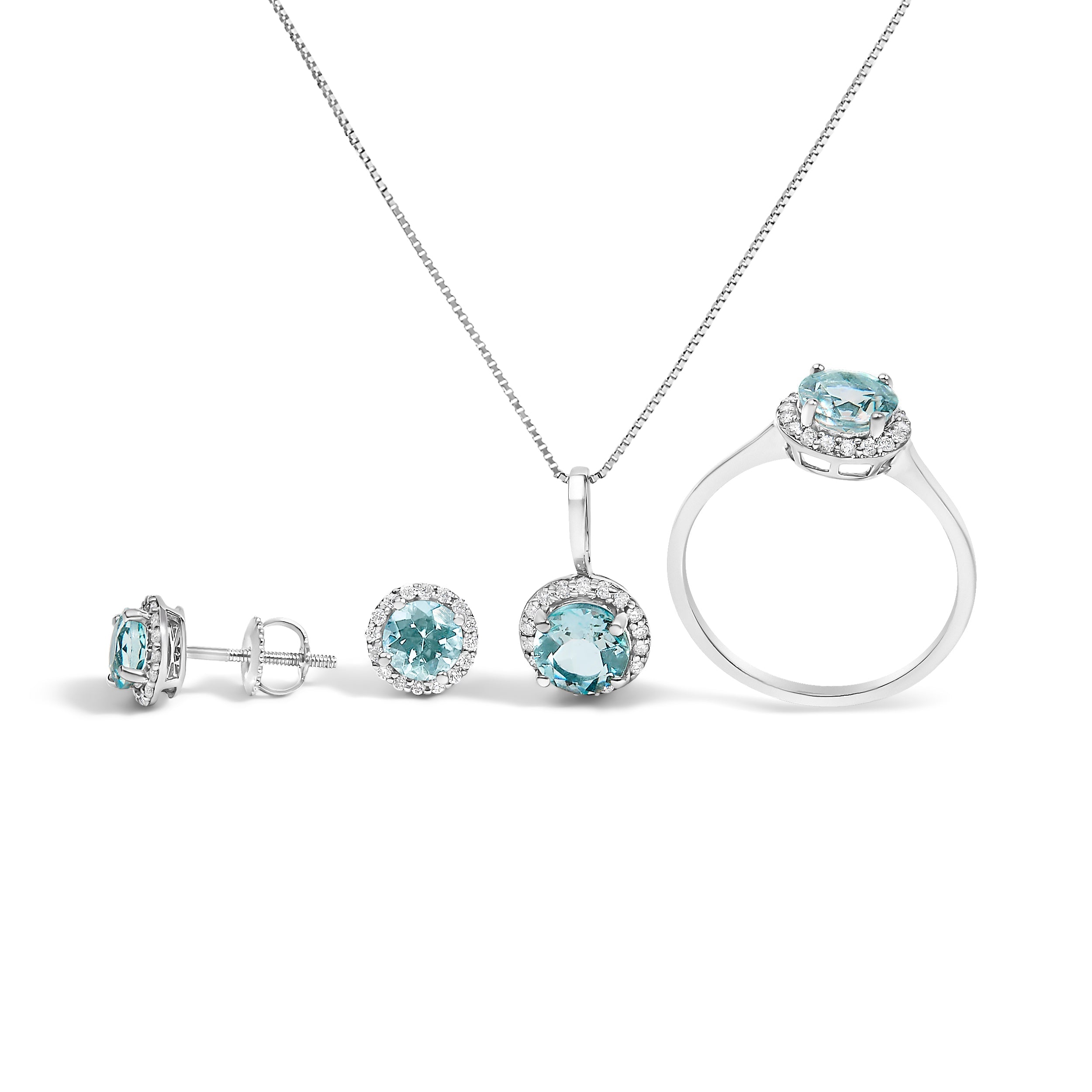 10K White Gold Purple Amethyst and 3/8 Cttw Diamond Halo Jewelry Set Earrings, Pendant & Ring on sale at MyriadMart