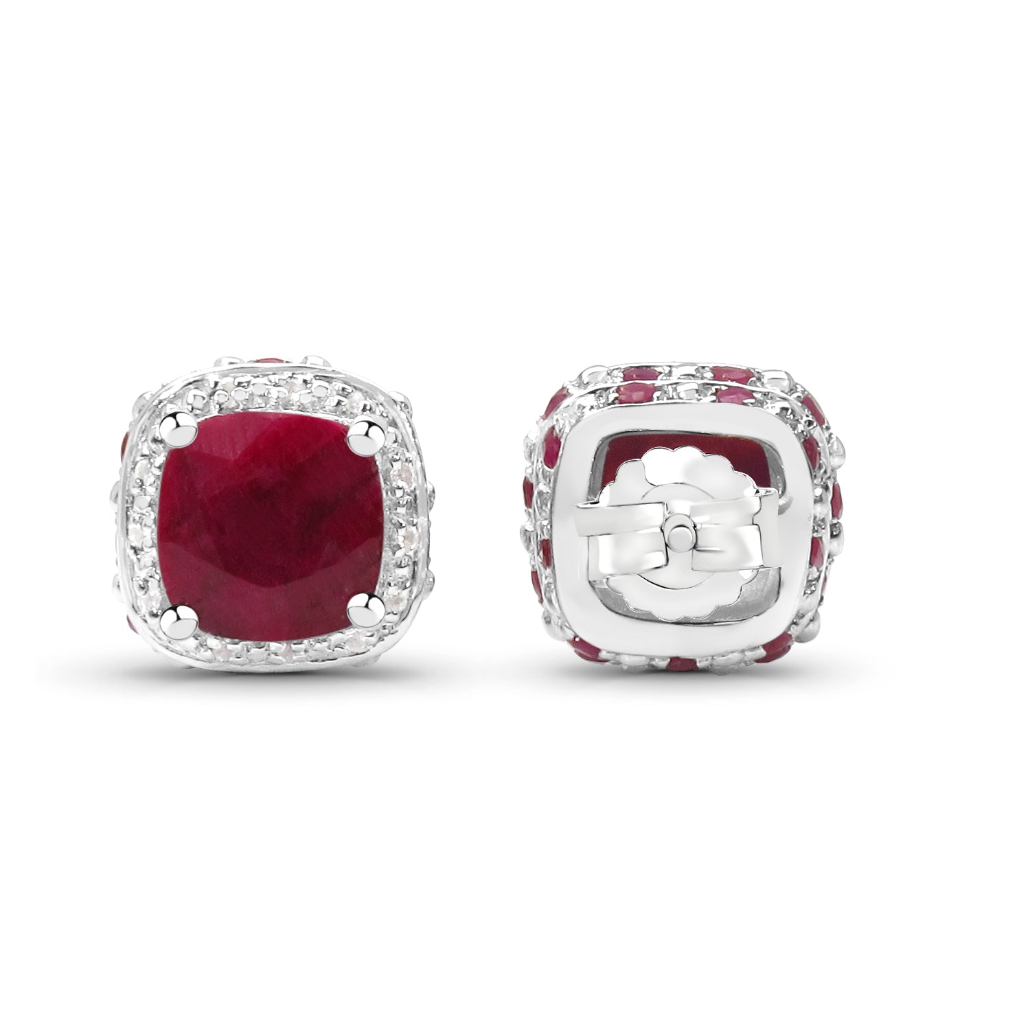 6.12 Carat Dyed Ruby, Ruby and White Topaz .925 Sterling Silver Earrings on sale at MyriadMart