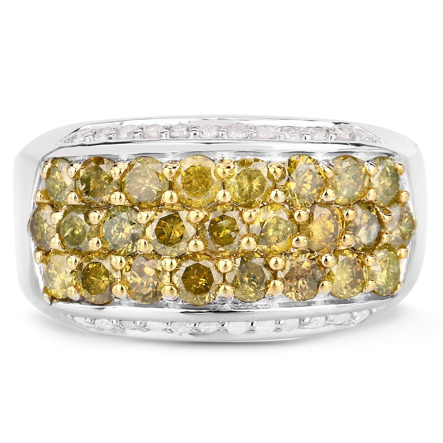 1.91 Carat Genuine Yellow Diamond and White Diamond .925 Sterling Silver Ring on sale at MyriadMart