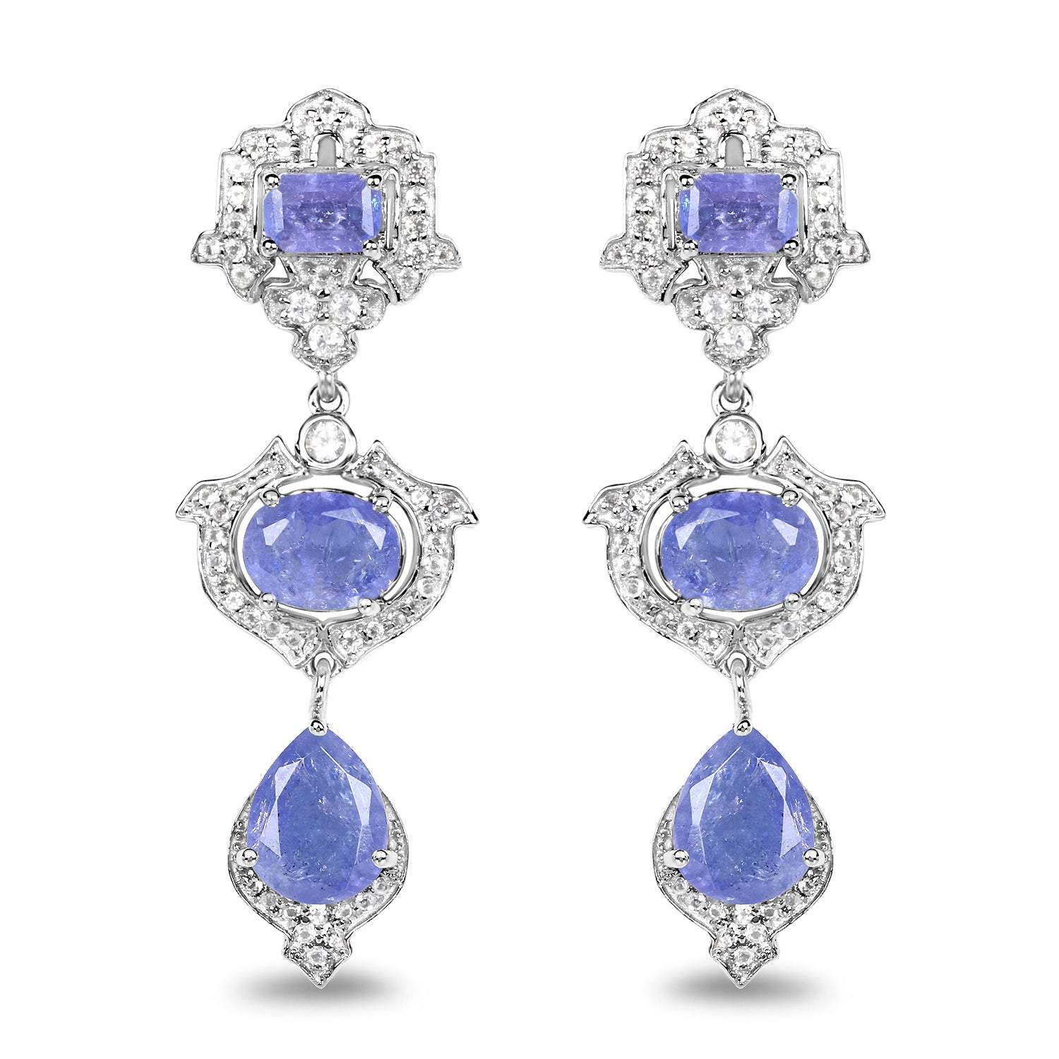 7.73 Carat Genuine Tanzanite and White Topaz .925 Sterling Silver Earrings on sale at MyriadMart