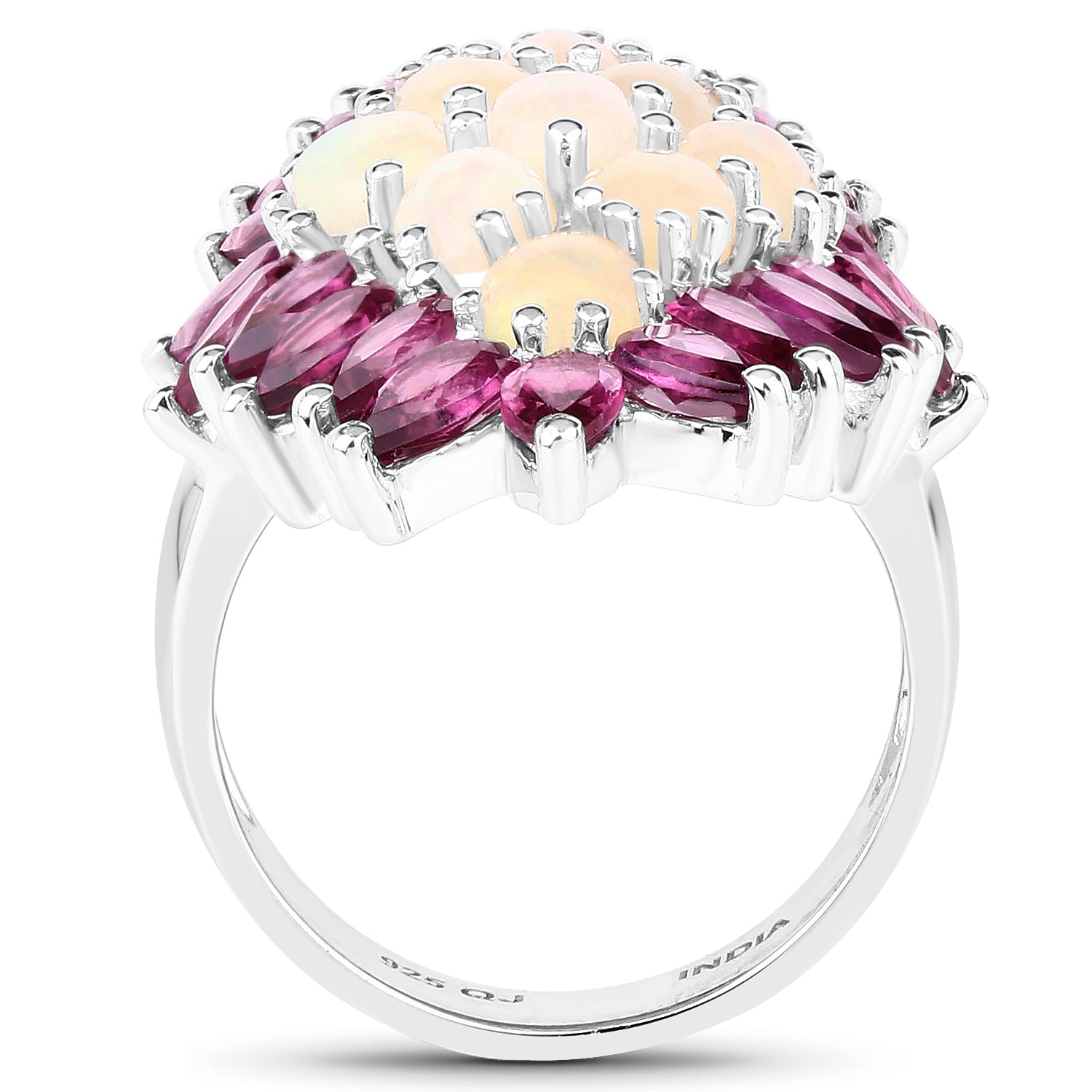 8.37 Carat Genuine Opal & Rhodolite .925 Sterling Silver Ring on sale at MyriadMart