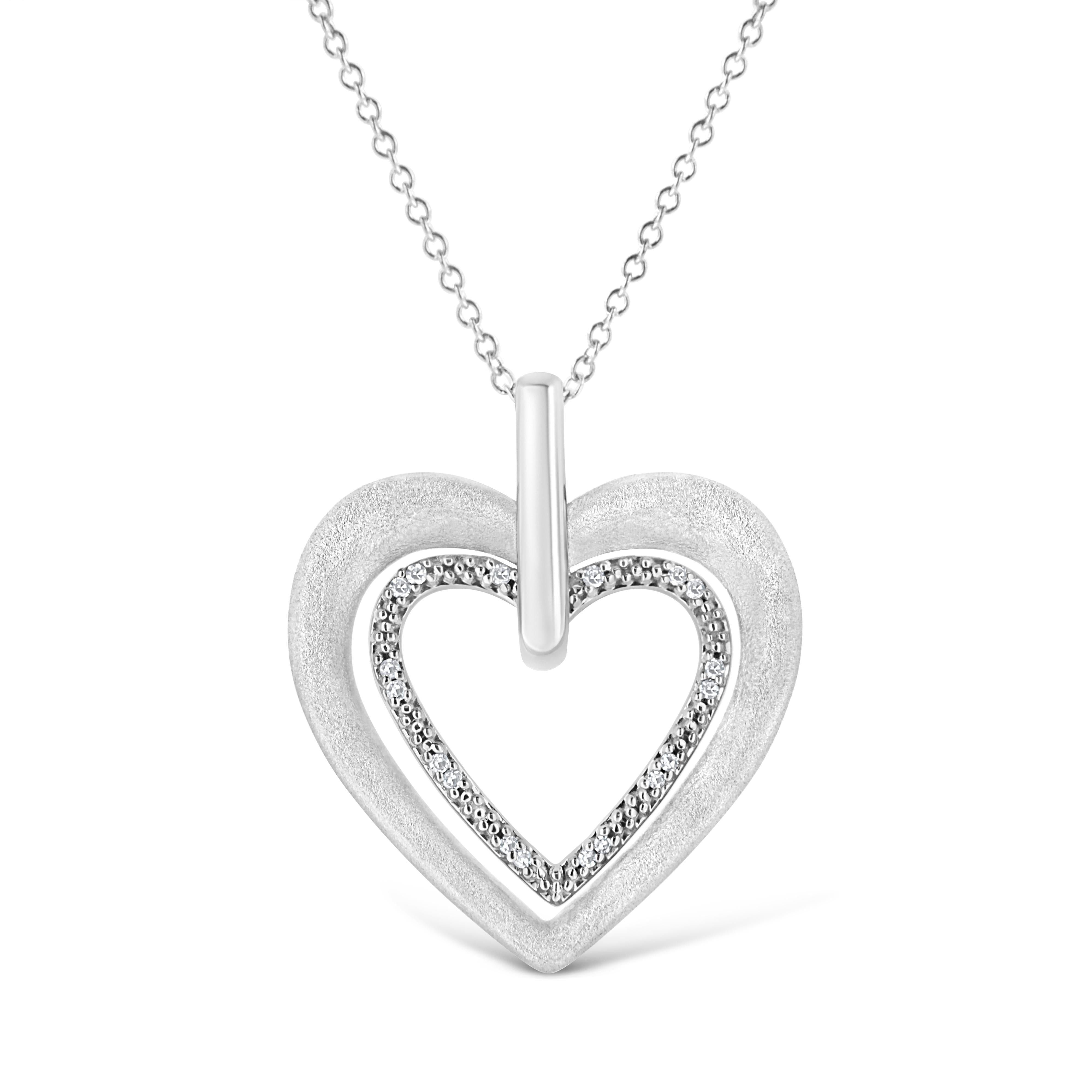 .925 Sterling Silver Prong-Set Diamond Accent Double Heart 18" Pendant Necklace I-J Color, I1-I2 Clarity on sale at MyriadMart