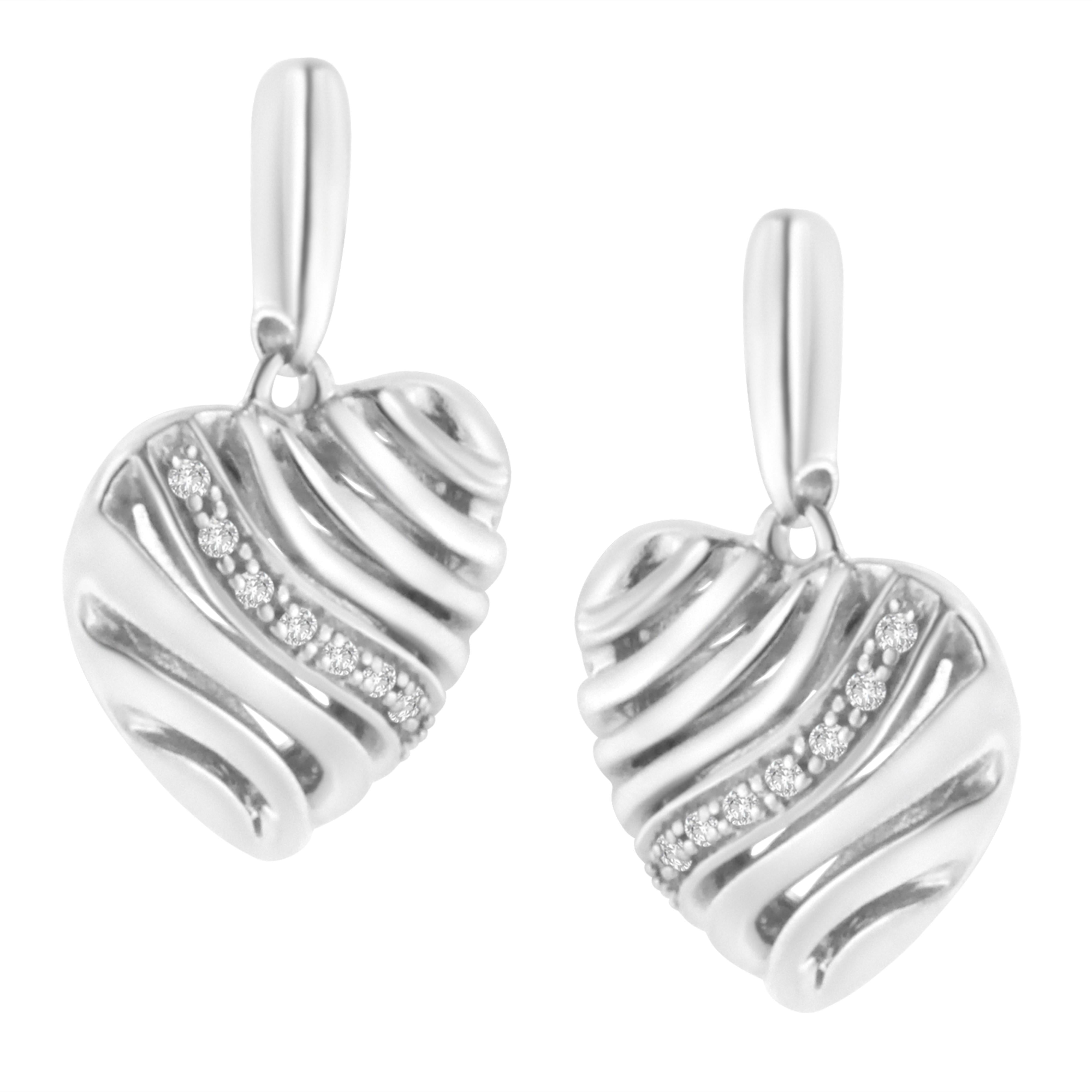 Sterling Silver Heart Diamond Accent Puff Earrings I-J, I1-I2 on sale at MyriadMart