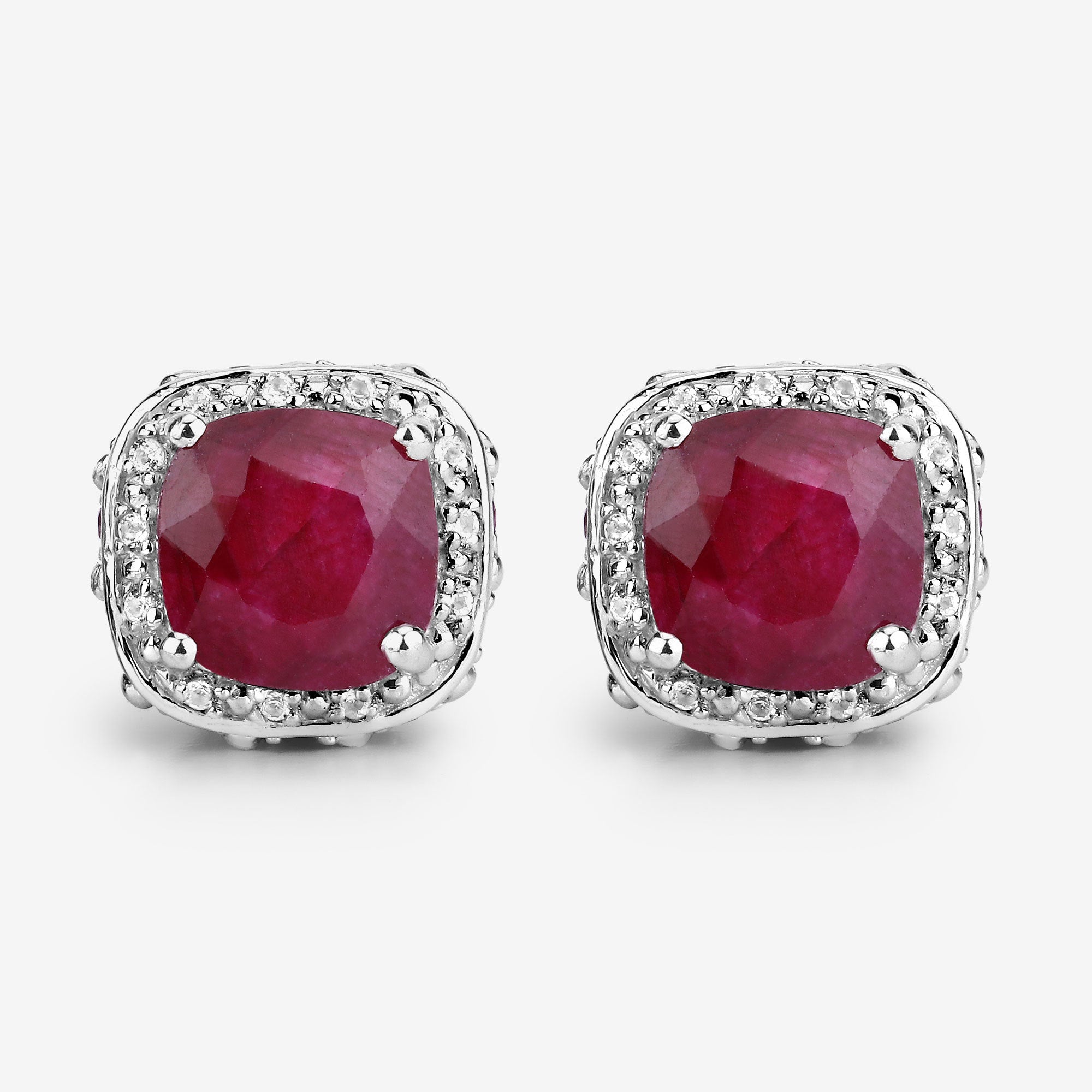 6.12 Carat Dyed Ruby, Ruby and White Topaz .925 Sterling Silver Earrings on sale at MyriadMart