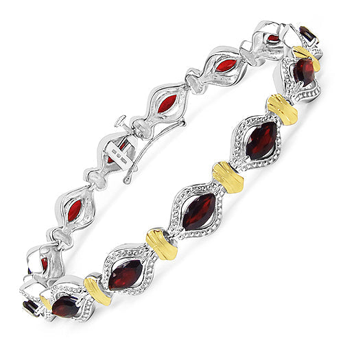 Two Tone Plated 8.45 Carat Genuine Garnet .925 Sterling Silver Bracelet on sale at MyriadMart