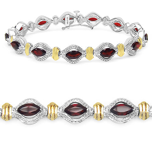Two Tone Plated 8.45 Carat Genuine Garnet .925 Sterling Silver Bracelet on sale at MyriadMart