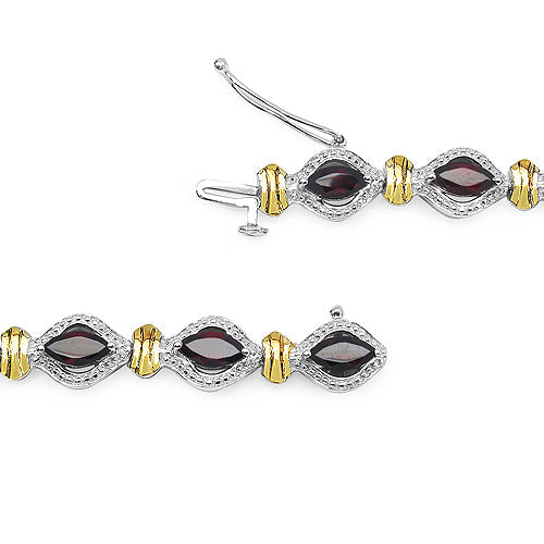 Two Tone Plated 8.45 Carat Genuine Garnet .925 Sterling Silver Bracelet on sale at MyriadMart