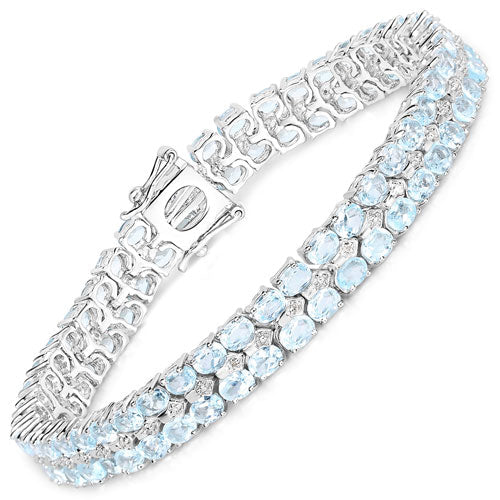 17.22 Carat Genuine Blue Topaz and White Diamond .925 Sterling Silver Bracelet on sale at MyriadMart