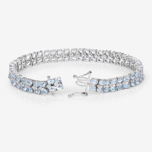 17.22 Carat Genuine Blue Topaz and White Diamond .925 Sterling Silver Bracelet on sale at MyriadMart