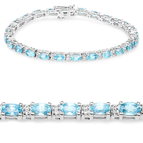 8.84 Carat Genuine Blue Zircon and Topaz White .925 Sterling Silver Bracelet on sale at MyriadMart